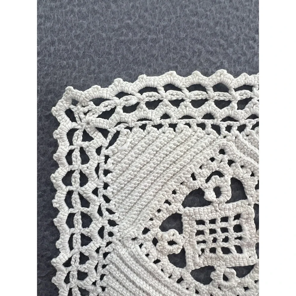 Handmade Crochet Lace Doily Coaster Square Off-White Cotton Thread Home Decor
